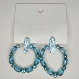 NWT Free People Blue Pearl Beaded Hoop Earrings